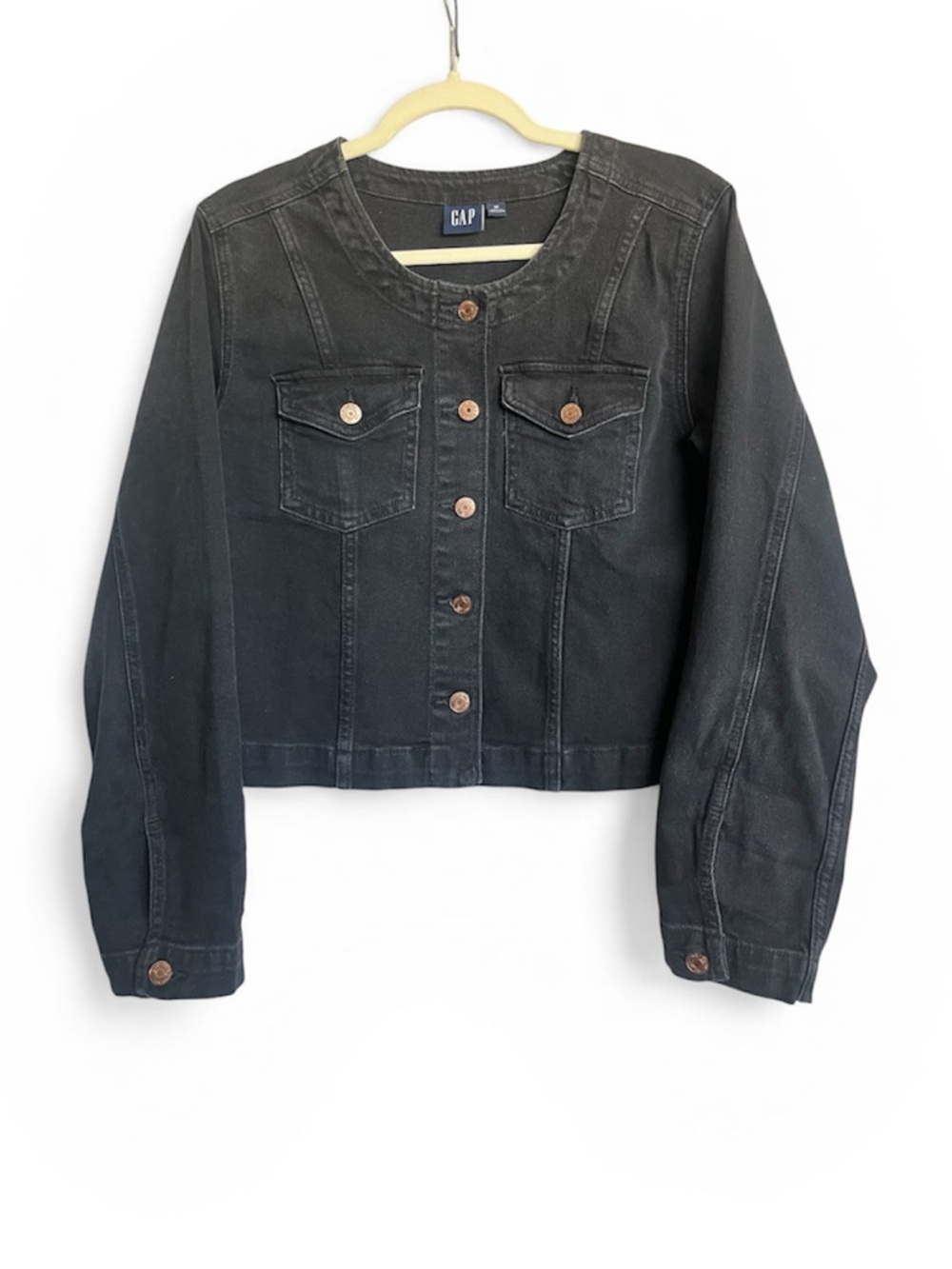 GAP Black Collarless Denim Jacket